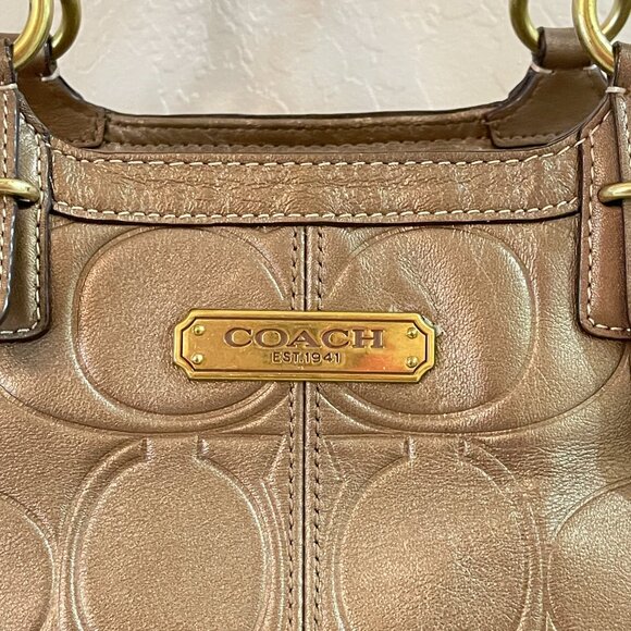 Coach Bag Tote F20742 Gallery Embossed Signature C Copper Bronze Leather Vintage - Picture 2 of 11